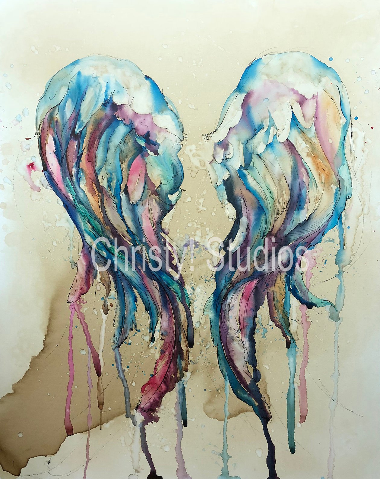 1260x1585 Angel Wings, Rainbow, Watercolor And Coffee, Dripping Color