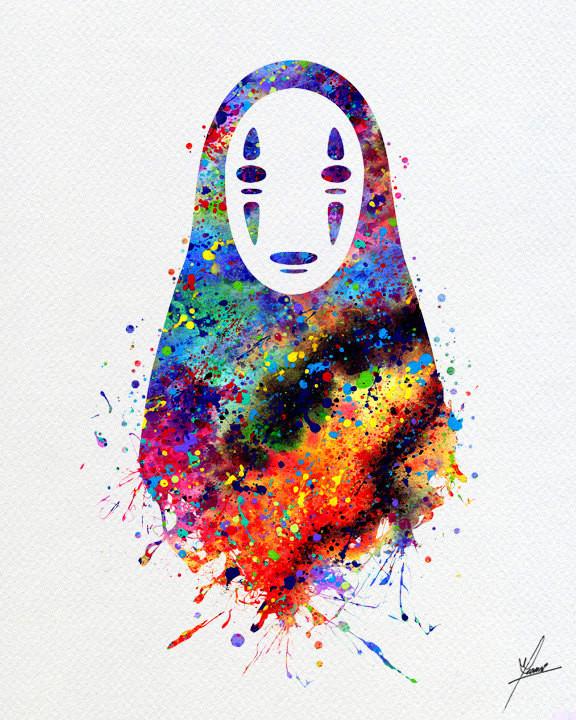 576x720 No Face Spirited Away Anime Manga Watercolor Art Print Wall