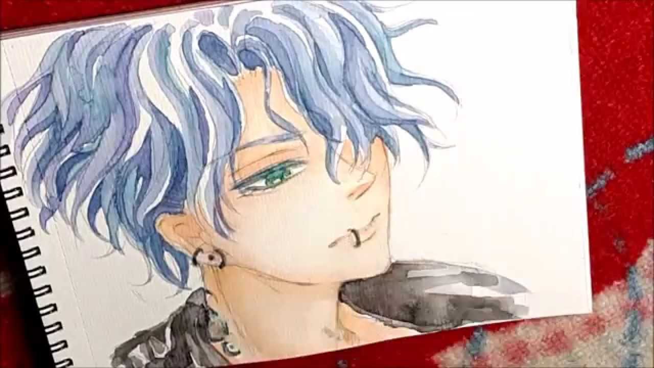1280x720 Anime Boy With Sakura Koi Pentel Watercolor [Speedpaint] Aoi