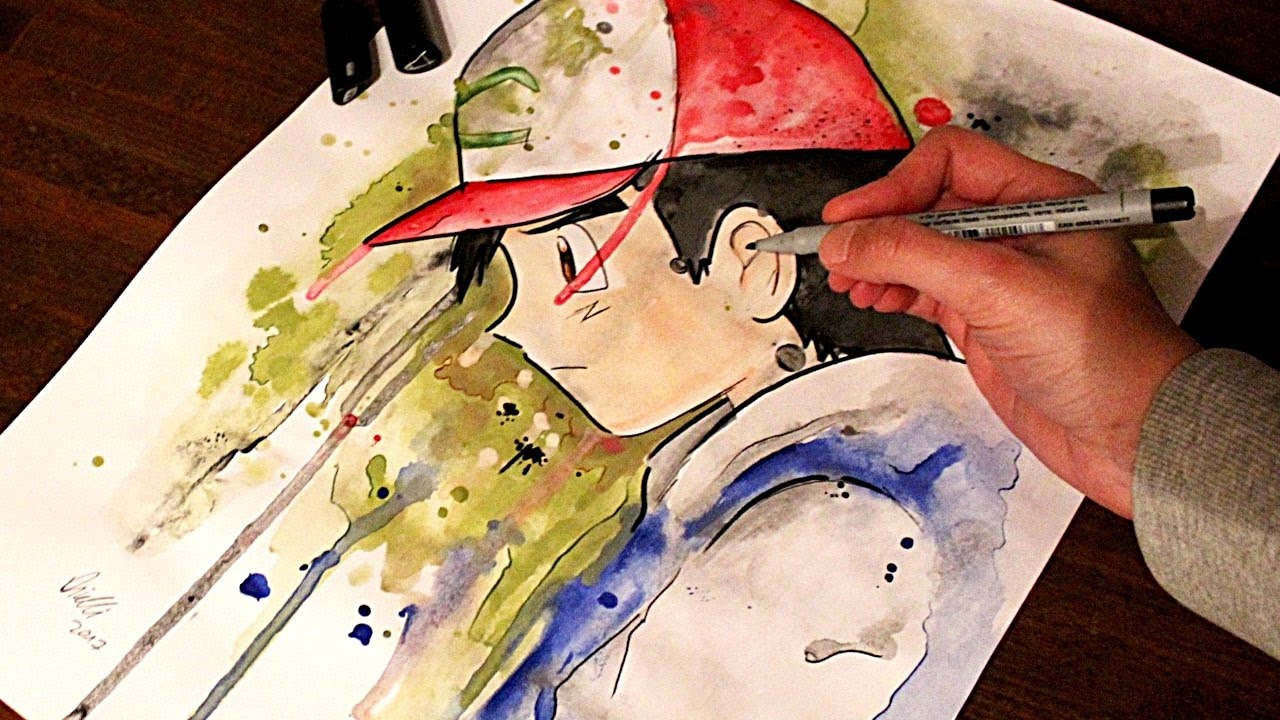 1280x720 Ash Ketchum Drawing Painting