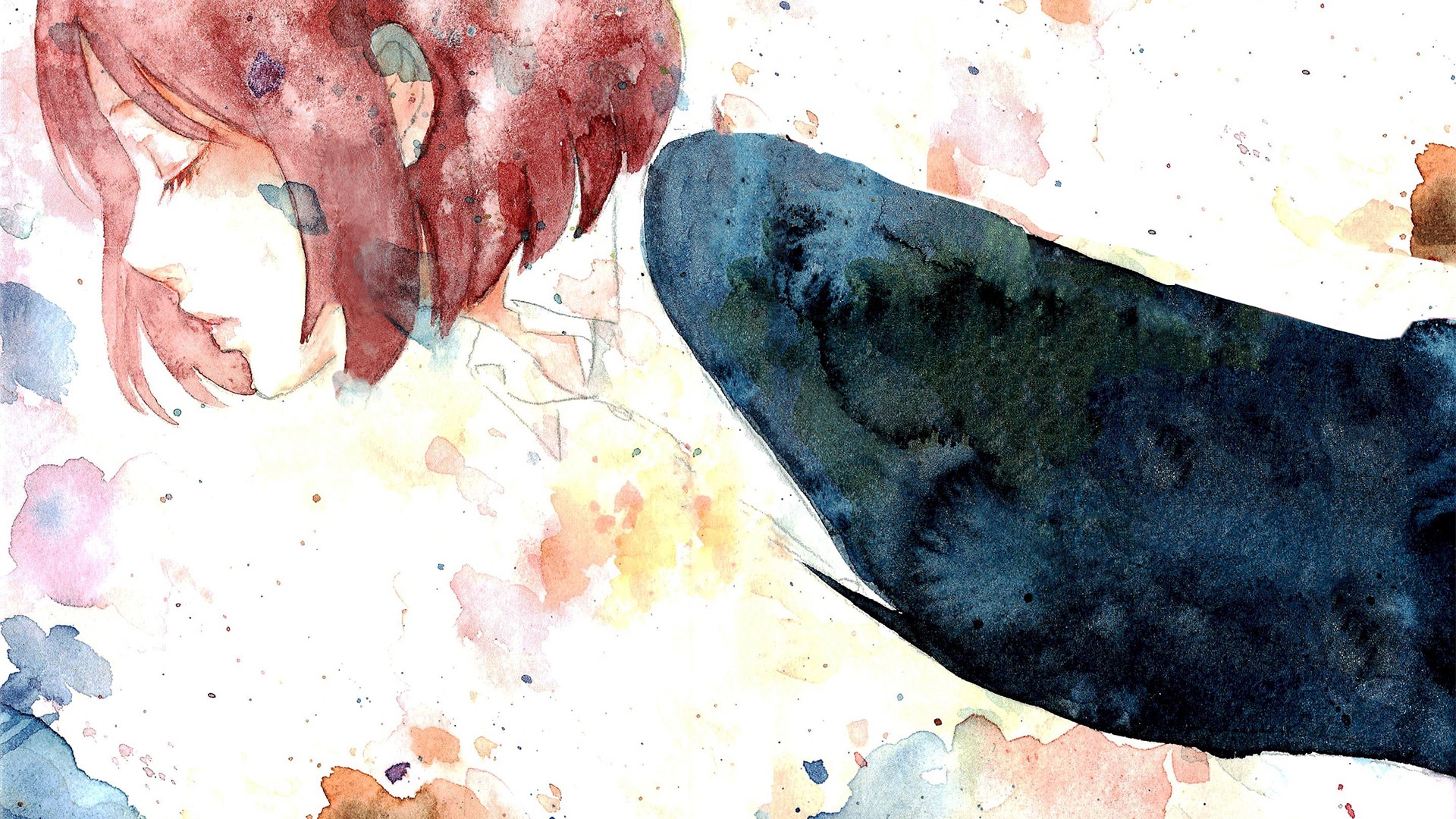 1920x1080 Wallpaper Face, Painting, Illustration, Redhead, Closed Eyes