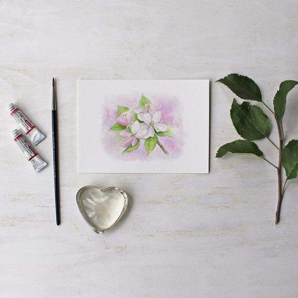600x600 Apple Blossoms Watercolor Print Trowel And Paintbrush