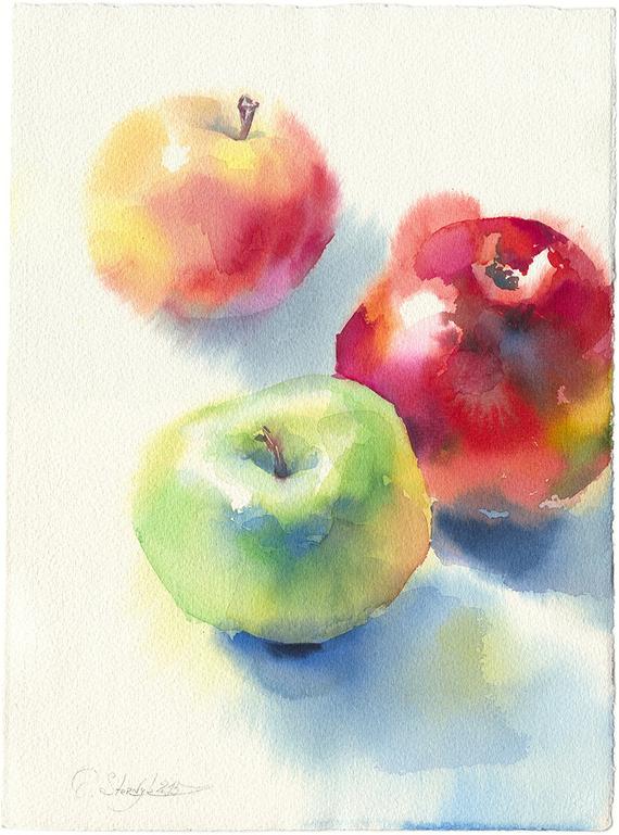 570x769 Apple Painting Print Apple Watercolor Fruit Rustic Kitchen Etsy