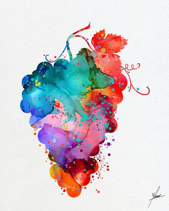576x720 Grapes Watercolor Art Print, Fruit Watercolor Art Painting, Apple