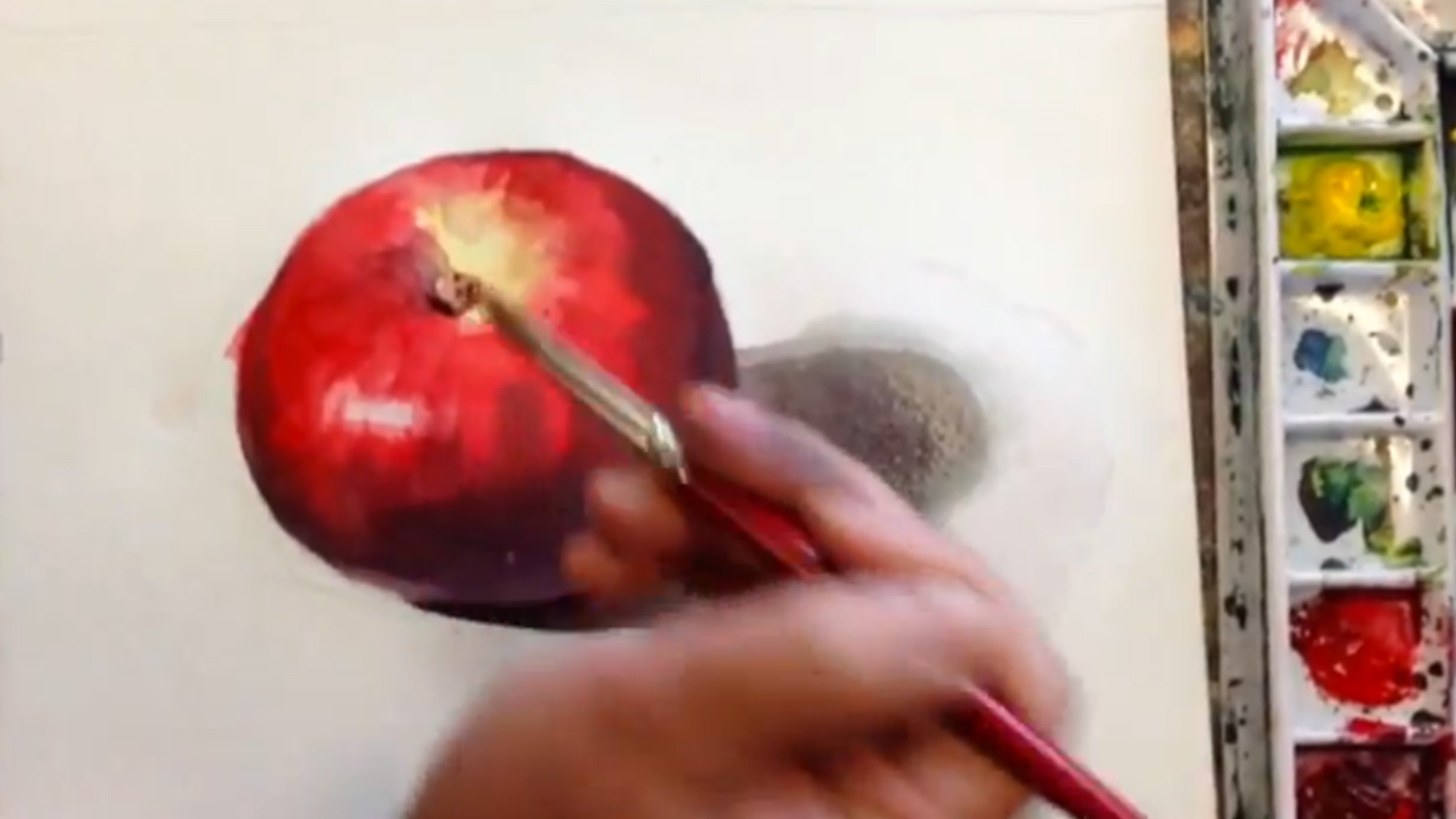 2460x1384 Watercolor Painting Of A Red Apple By Yong Chen