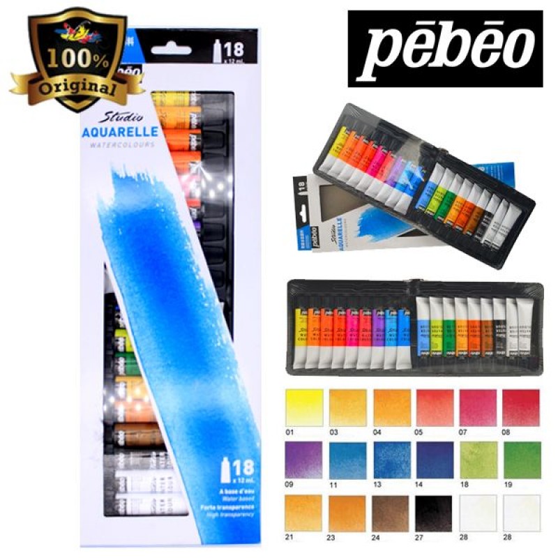 800x800 Pebeo Studio Aquarelle Watercolours 18col X 12ml