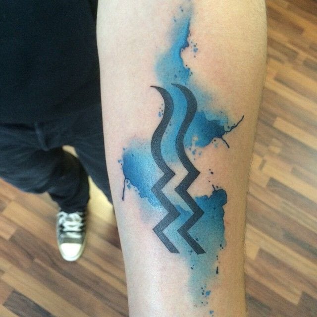 640x640 Watercolor Aquarius Symbol Tattoo On Sleeve
