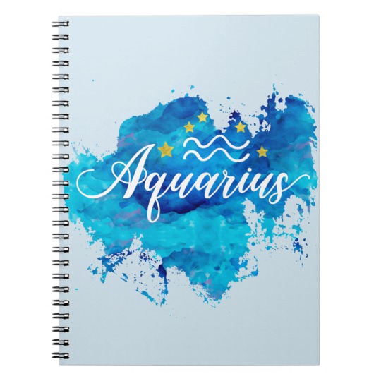 540x540 Zodiac Aquarius Blue Watercolor Gold Stars Notebook