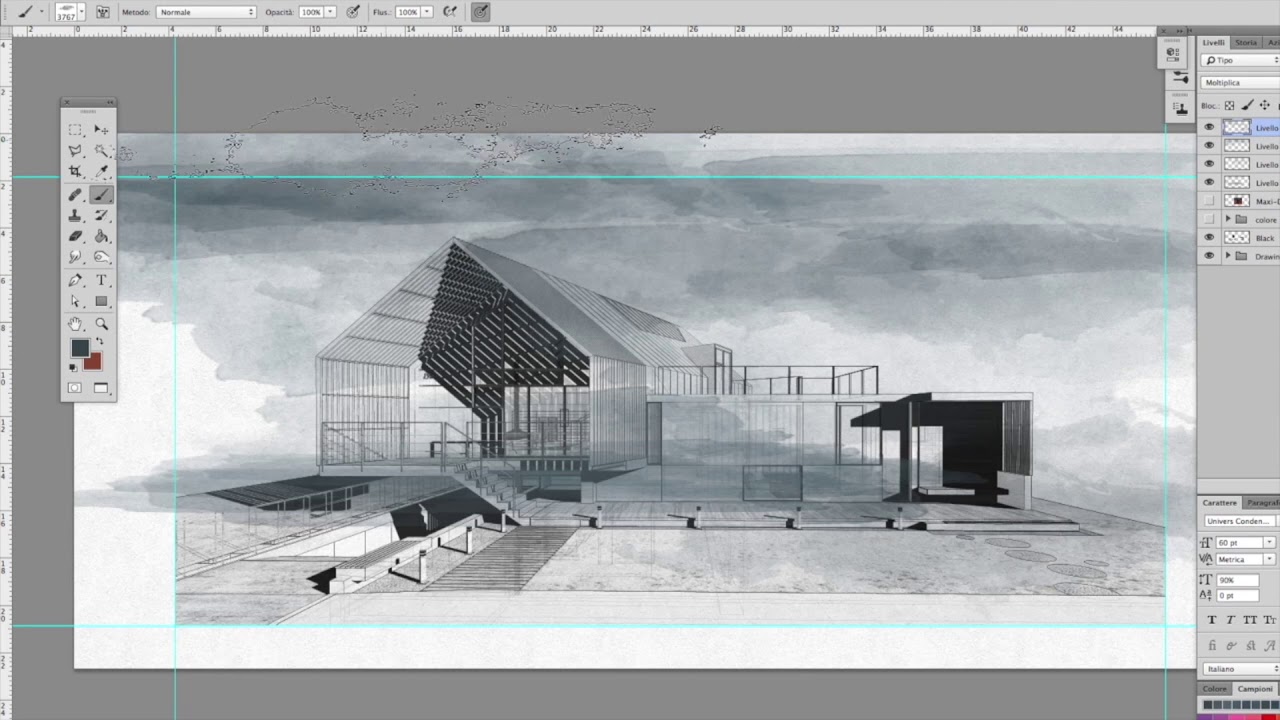 1280x720 Architecture Sketch Watercolor Effects Photoshop