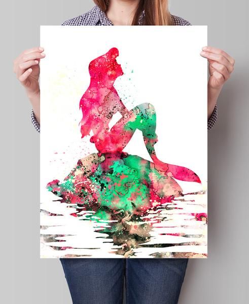 491x600 Ariel Watercolor Print, Disney Art, Watercolor Art, Nursery Room