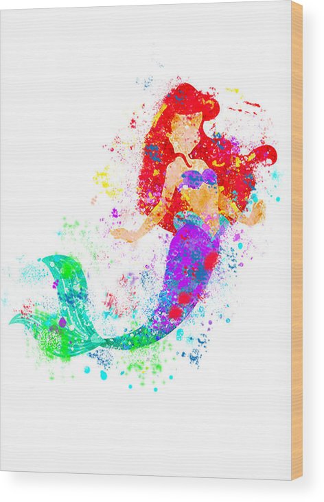 472x732 Disney Ariel Little Mermaid Watercolor Wood Print By Midex Planet