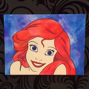300x299 Stunning Hand Painted Disney Little Mermaid Ariel Painting Canvas