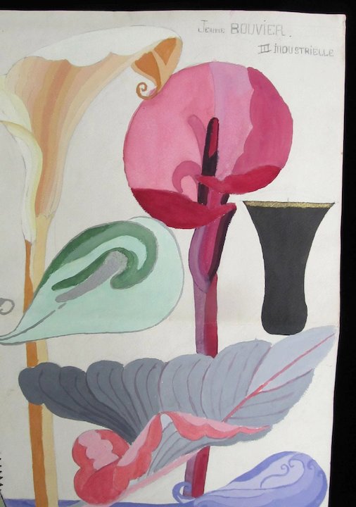 506x720 Vintage French Art Deco Watercolor Painting Large 30s Streamlined