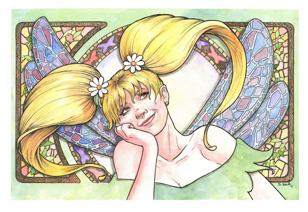 1024x706 Kiwi The Fairy Art Nouveau Watercolor Painting... By Ssava On