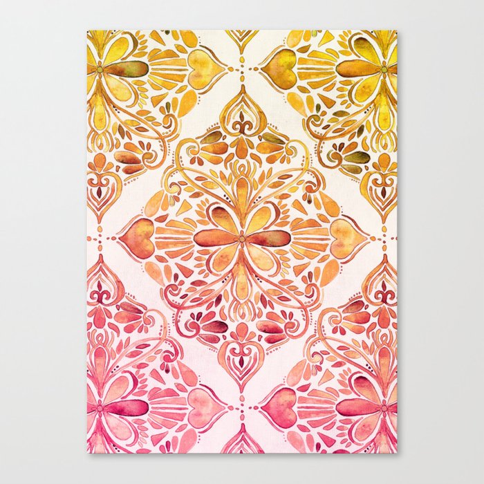 700x700 Sunset Art Nouveau Watercolor Doodle Canvas Print By Micklyn