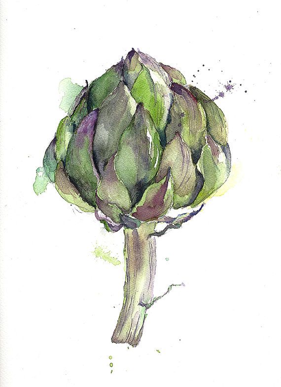 570x784 Original Painting Watercolor Artichoke 9x12 Stillife By Yuliashe