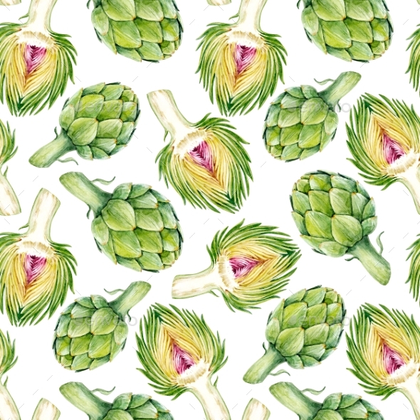 590x590 Watercolor Artichoke Pattern By Zenina Graphicriver