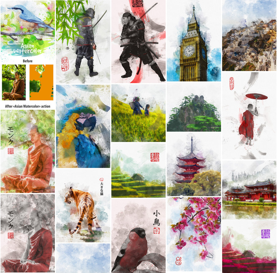 901x887 Asian Watercolor Photoshop Action By Graphicassets