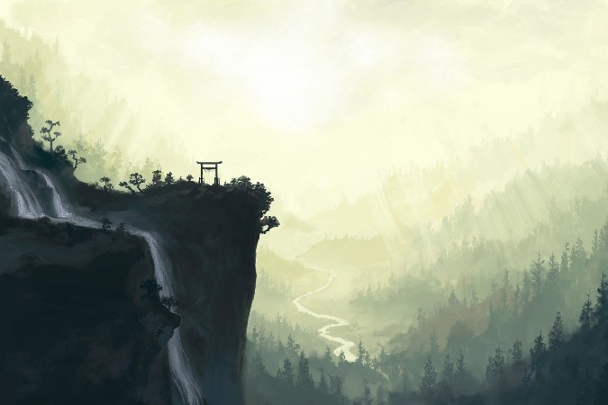 675x450 Asian Scenery Japan Nature Landscapes Watercolor Style Fabric