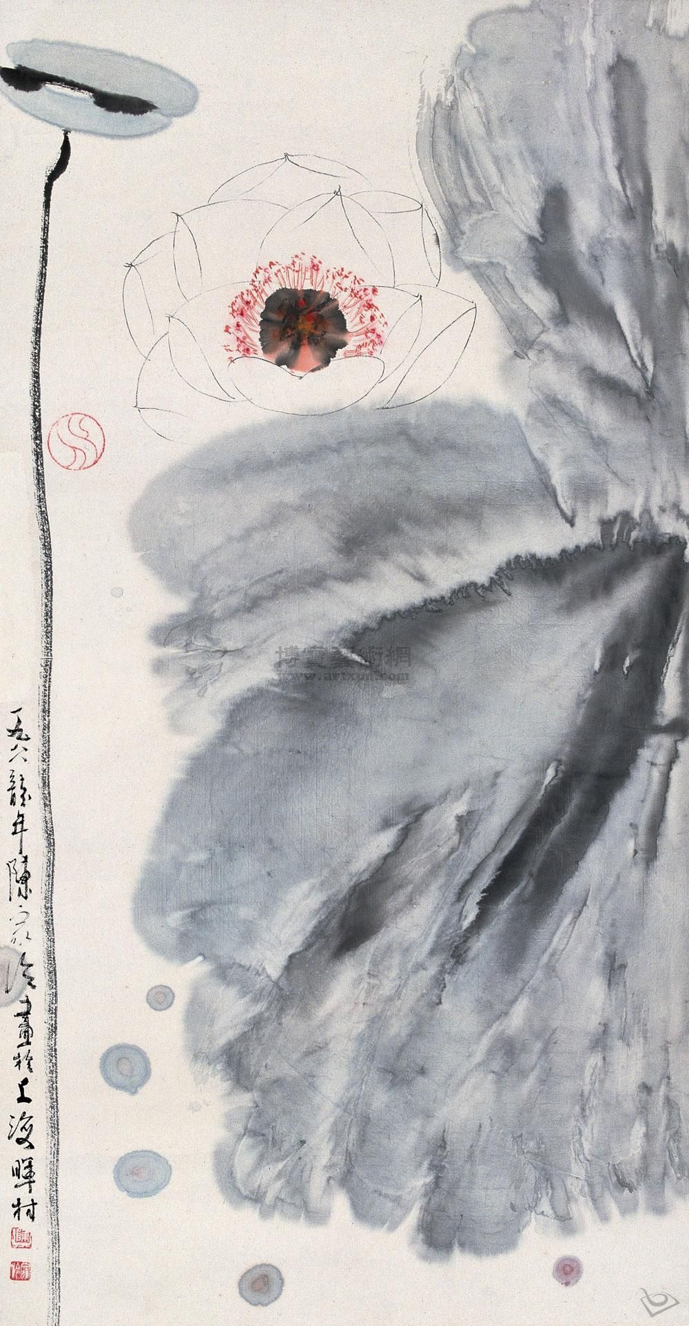 1000x1925 Asian Watercolor Ink Art Lotus, Chinese Painting