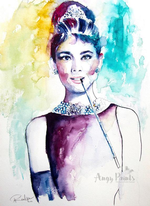 570x778 Audrey Hepburn Watercolor Art Original Artwork Original Etsy