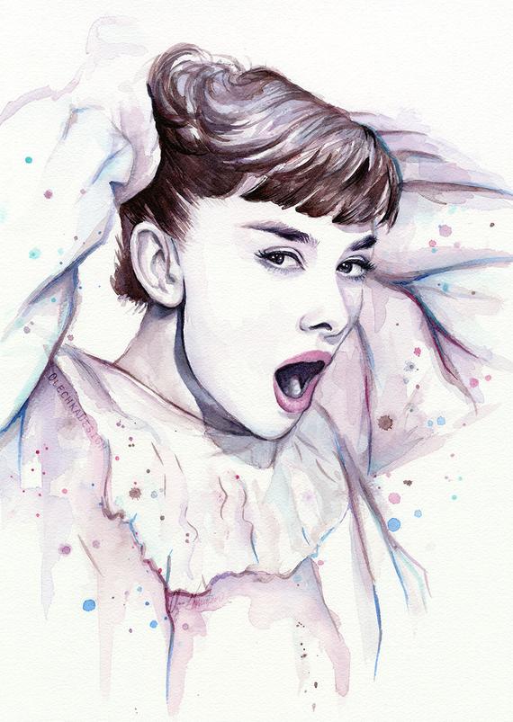 570x803 Audrey Hepburn Watercolor Painting Audrey Watercolor Audrey Etsy