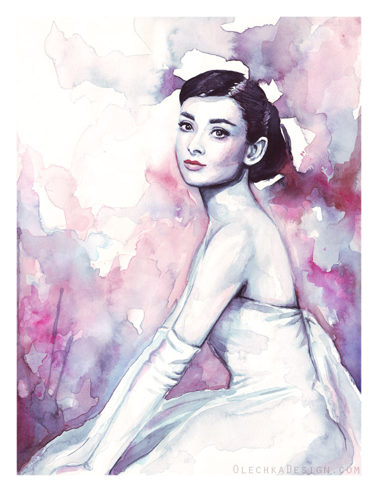 750x976 Audrey Hepburn Watercolor Portrait Watercolor
