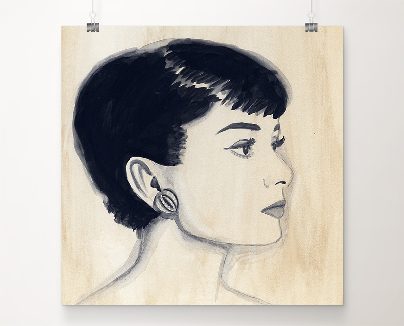 800x645 Audrey Hepburn Watercolor Art Print Kate Gabrielle