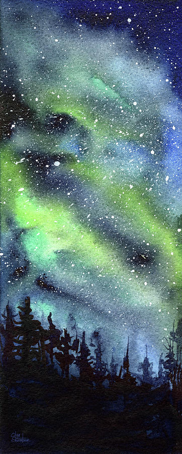 362x900 Galaxy Watercolor Nebula Northern Lights Painting By Olga Shvartsur