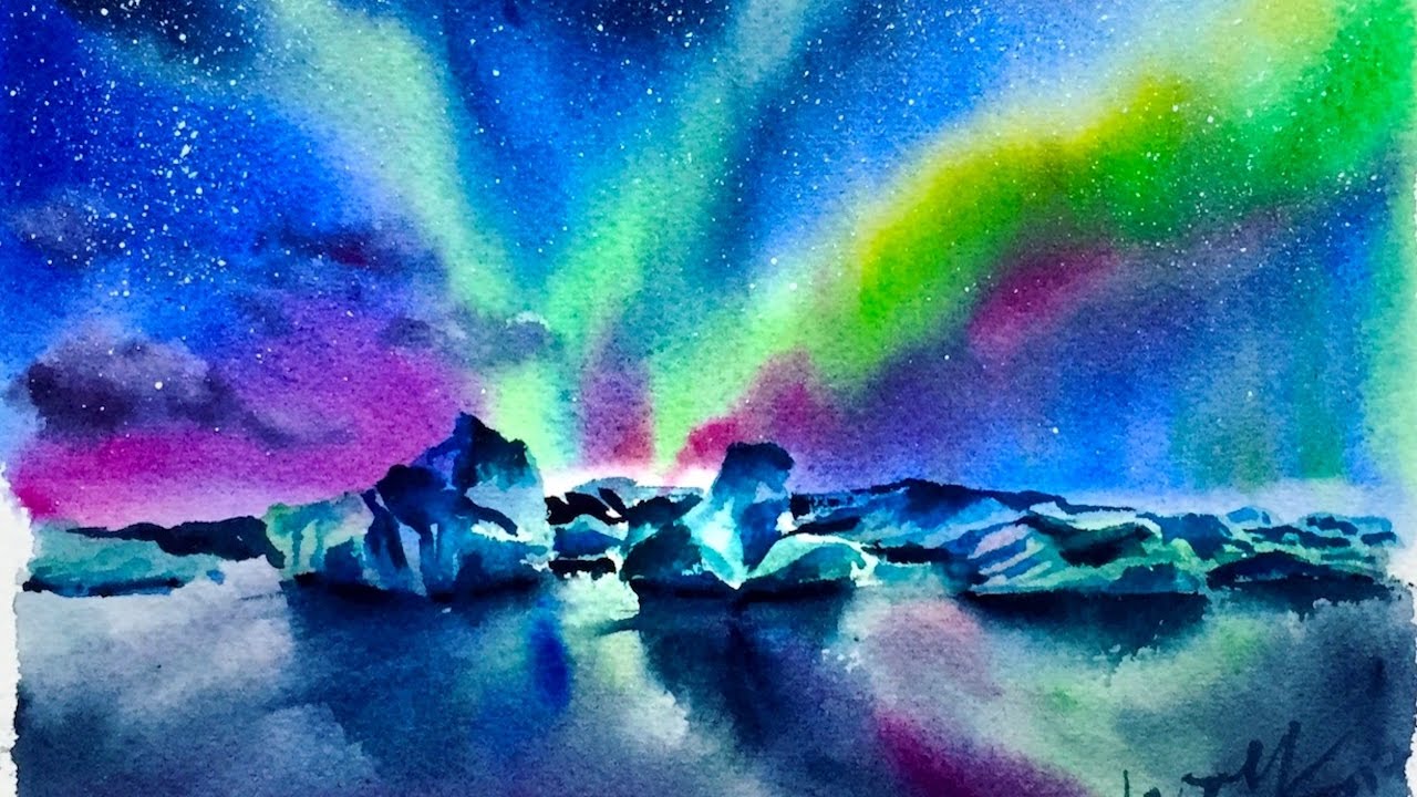 1280x720 Watercolor Aurora Glacier Demonstration