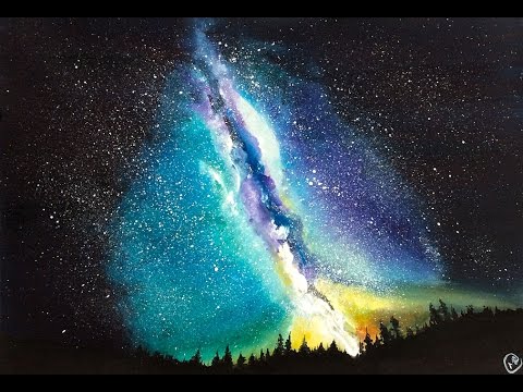 480x360 Watercolor And White Gouache Northern Lights Painting
