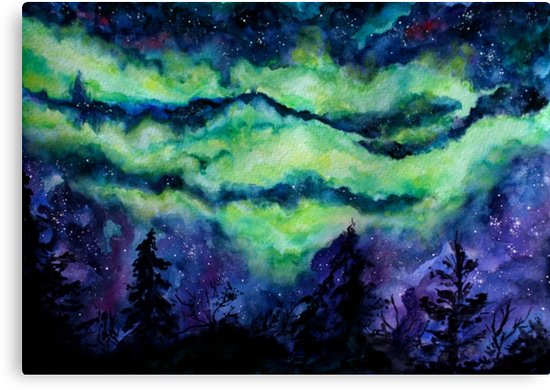 550x390 Aurora Borealis Watercolour Painting Canvas Prints By