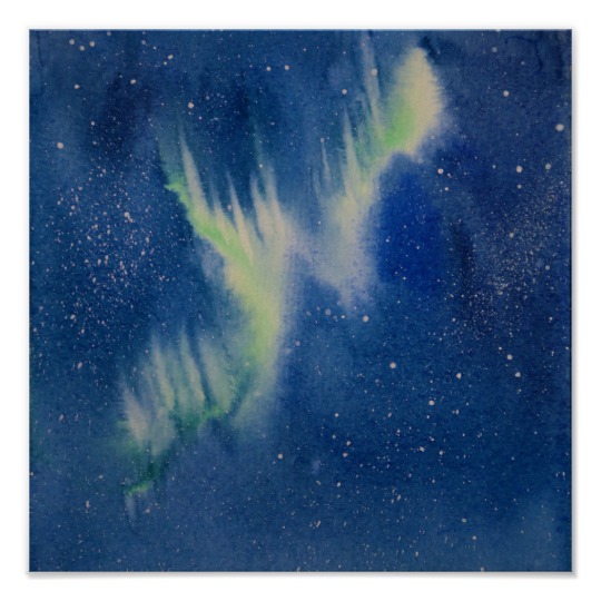 540x540 Aurora Borealis Watercolor Painting Poster Zazzle.ca