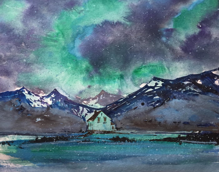 700x551 Aurora Borealis In Watercolor