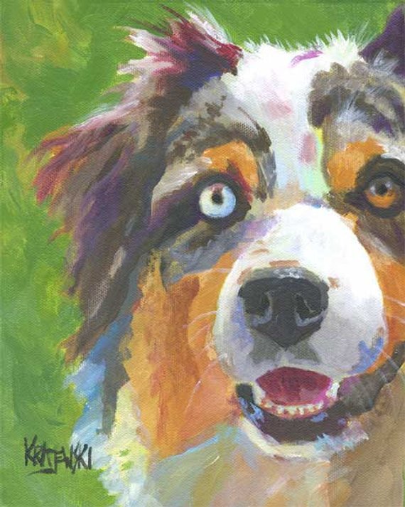 570x713 Australian Shepherd Art Print Of Original Watercolor Painting Etsy
