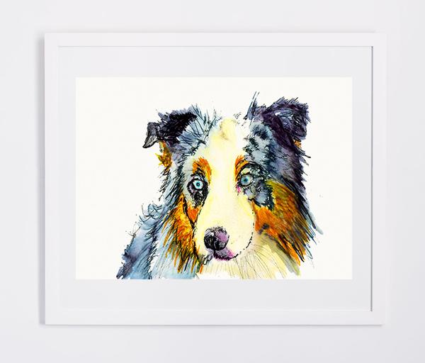 600x512 Australian Shepherd Dog Painting Watercolor Art Print Dog