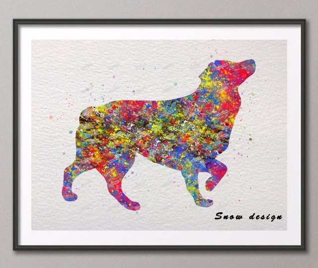 640x539 Original Australian Shepherd Watercolor Canvas Painting Dog Wall