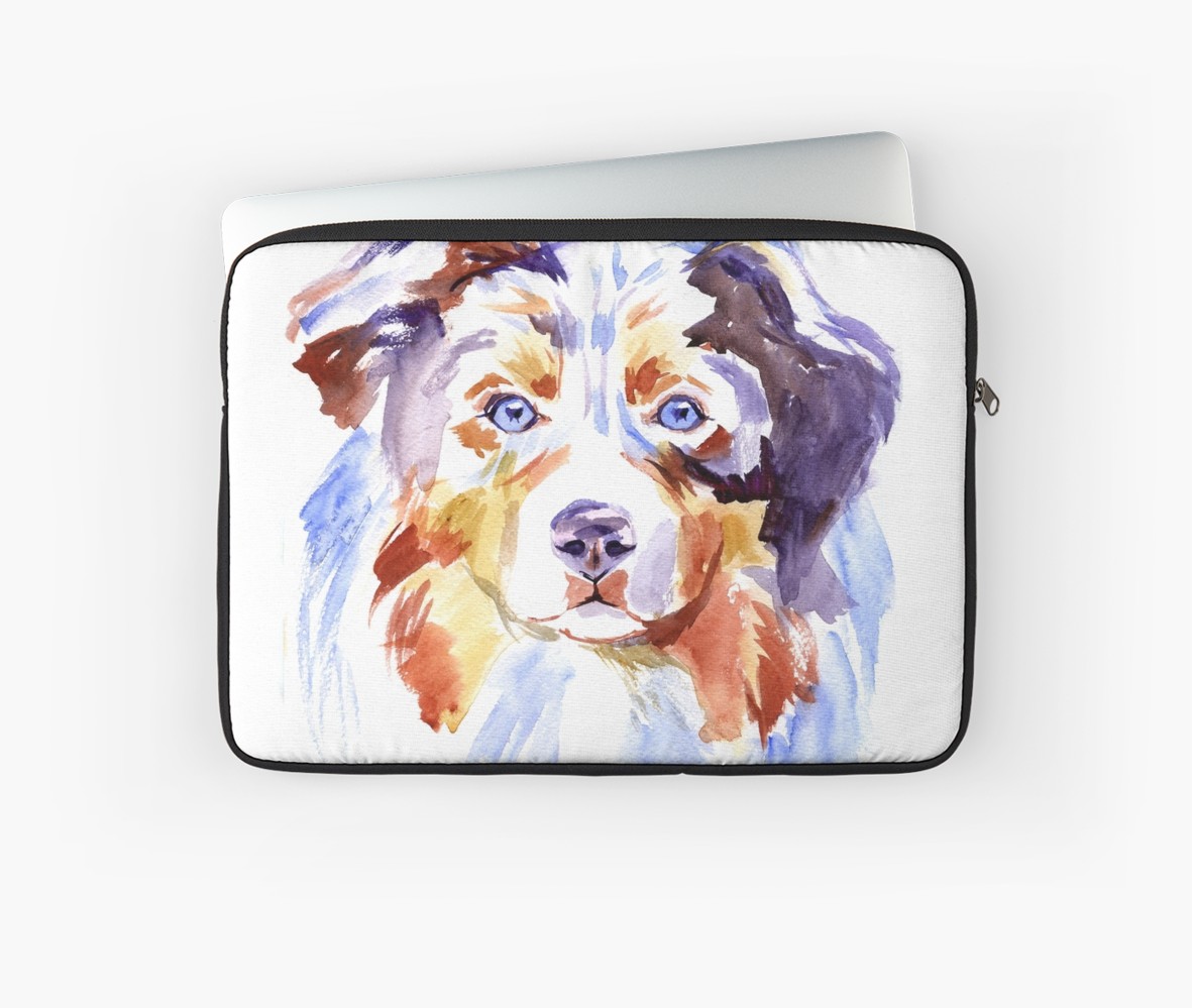 1181x999 Watercolor Australian Shepherd Laptop Sleeves By Natalimya