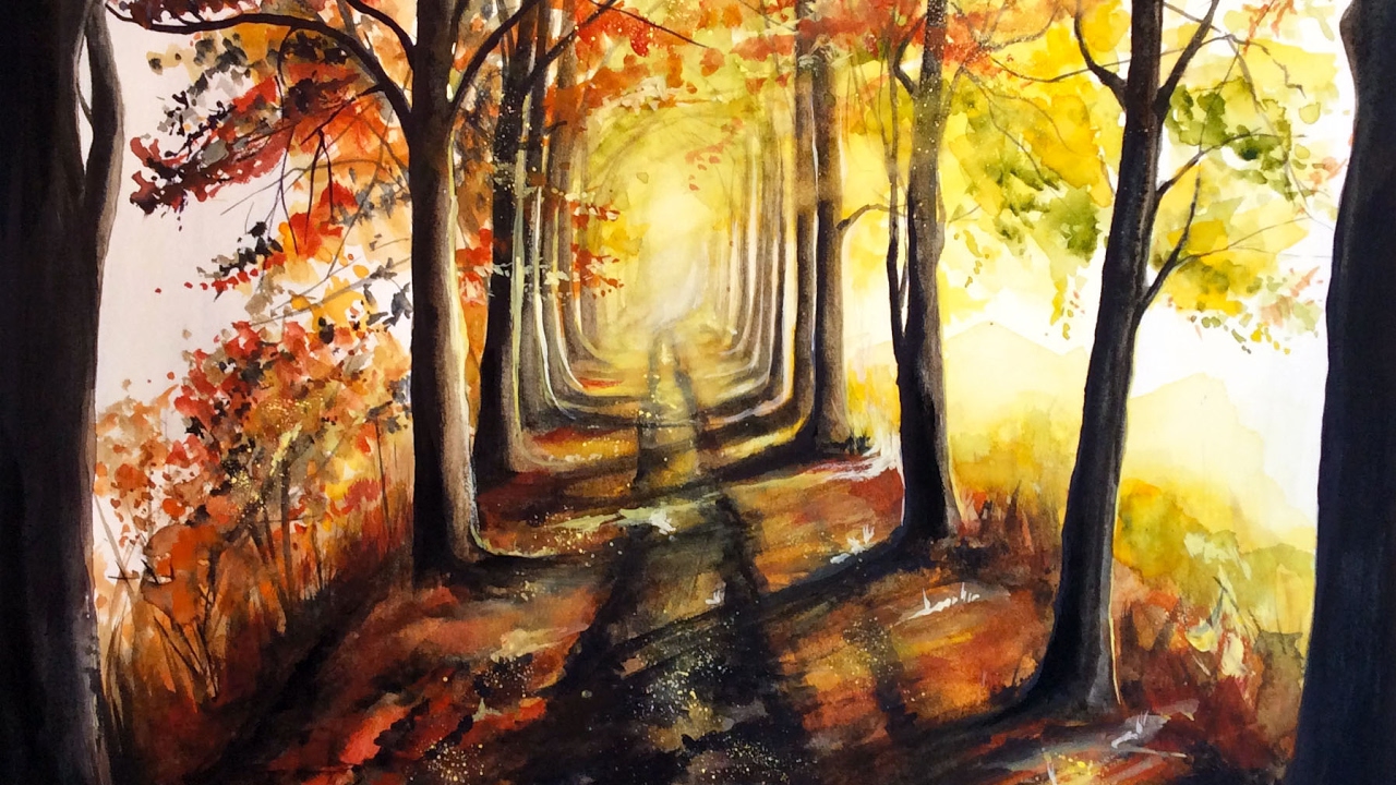 1280x720 Watercolor Autumn Trees Painting Demonstration