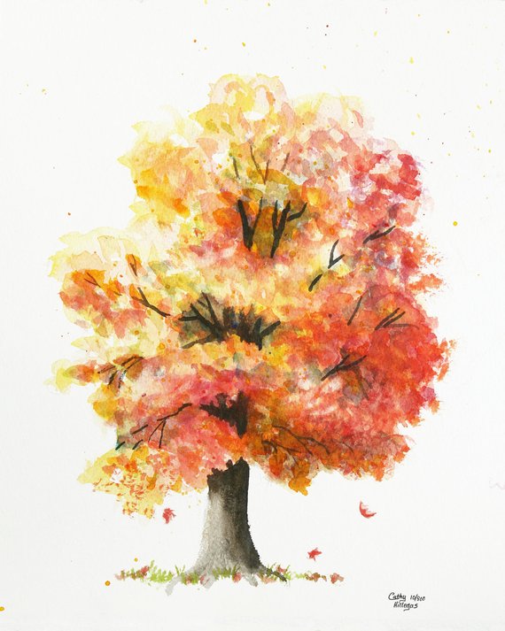 570x713 Autumn Tree Watercolor Painting Print Cathy Hillegas 8x10 Etsy