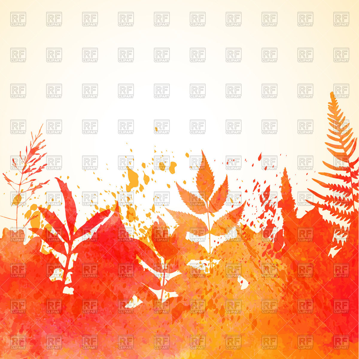 1200x1200 Watercolor Painted Autumn Background With Orange Foliage Vector