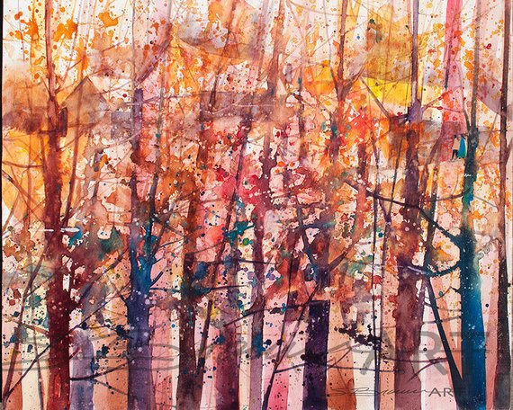 570x456 Lost In Autumn Watercolor Painting Watercolor Art Etsy