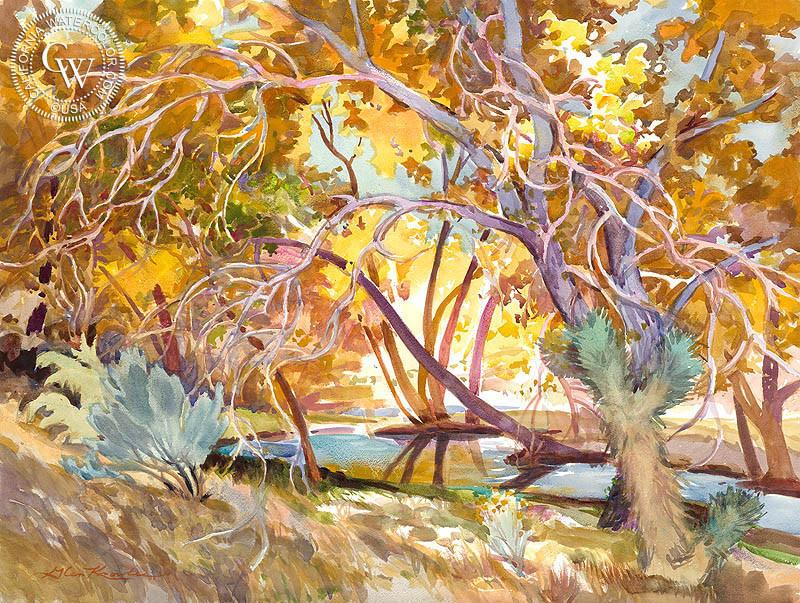 800x603 Pools Hidden Under Fall Trees, Watercolor Art By Glen Knowles