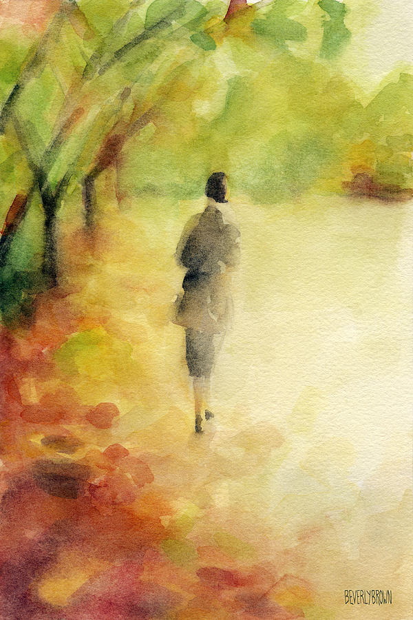 600x900 Woman Walking Autumn Landscape Watercolor Painting Painting By