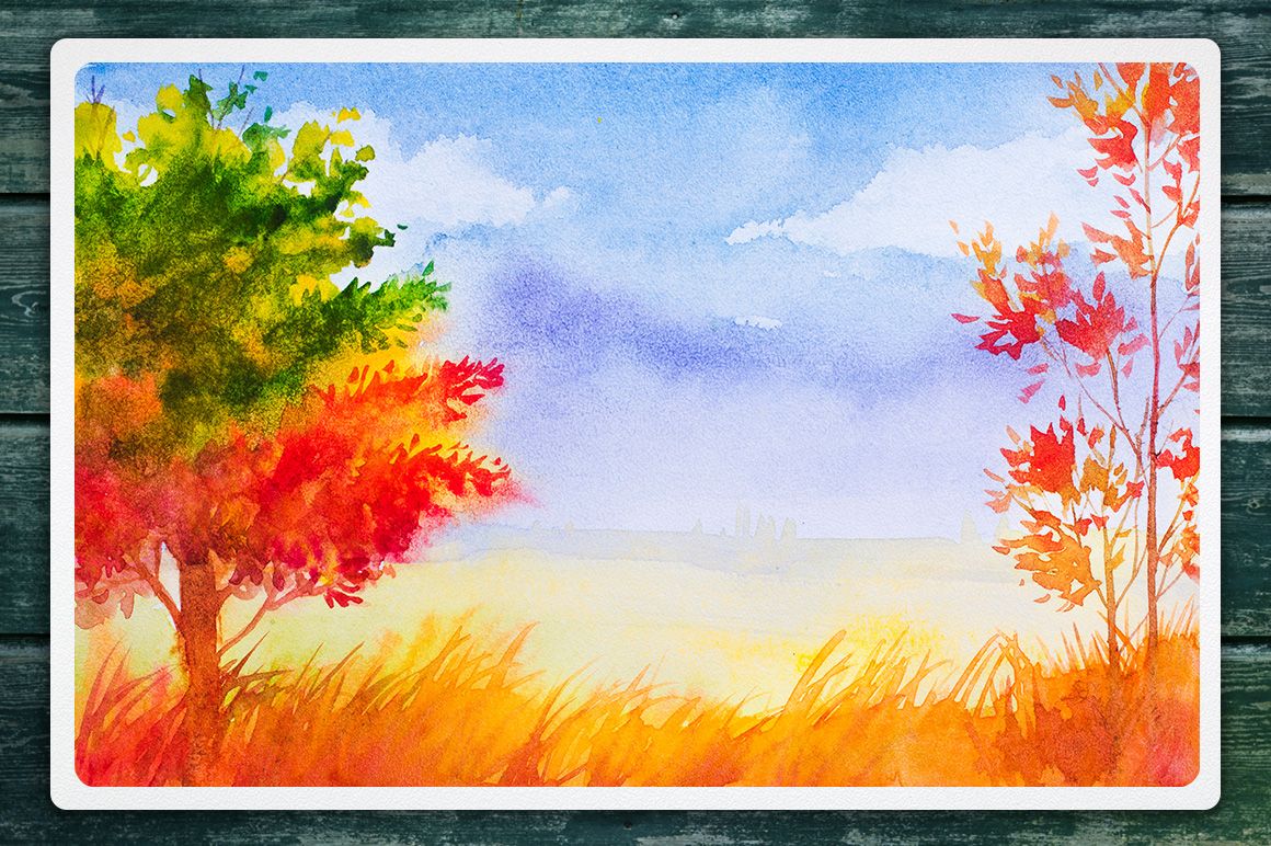 1160x772 Autumn Watercolor Landscapes By Alexgre Design Bundles