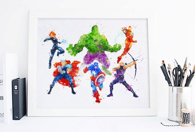 828x563 Avengers Print Avengers Watercolor Avengers Superhero Avengers Etsy