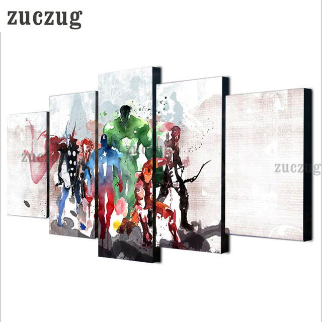 640x640 Framed 5 Pieces Modern Print The Avengers Watercolor Painting