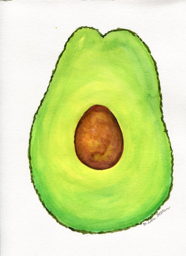 642x883 Avocado Watercolor Painting Original Kitchen Decor Fruit Etsy