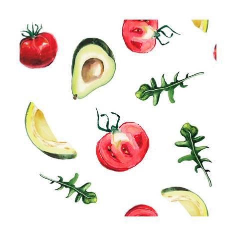 473x473 Watercolor Avocado, Rucola And Tomats Pattern Posters By