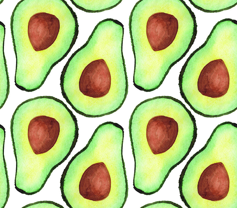 900x789 Watercolor Avocado Pattern Painting By Ekaterina Efanova